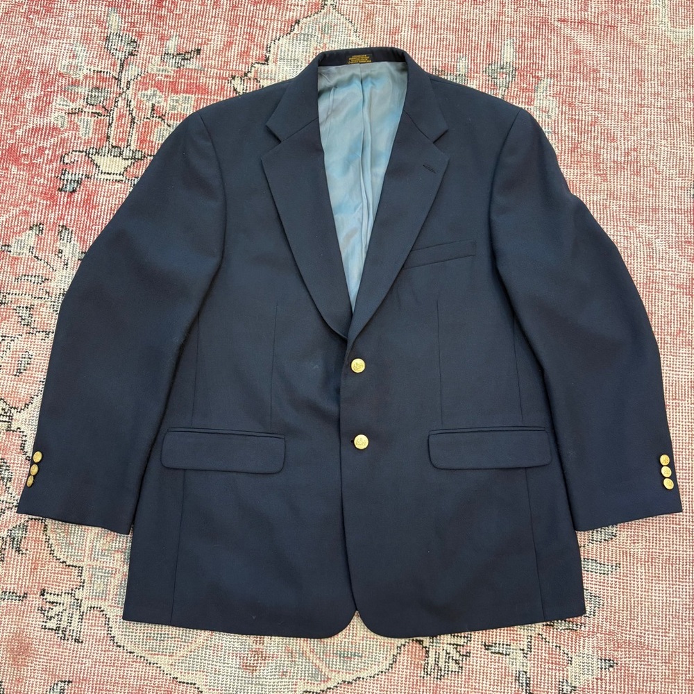 Stafford 44R Mens Navy Blue Blazer Sport Coat Gold Buttons Wool Blend - Picture 1 of 9